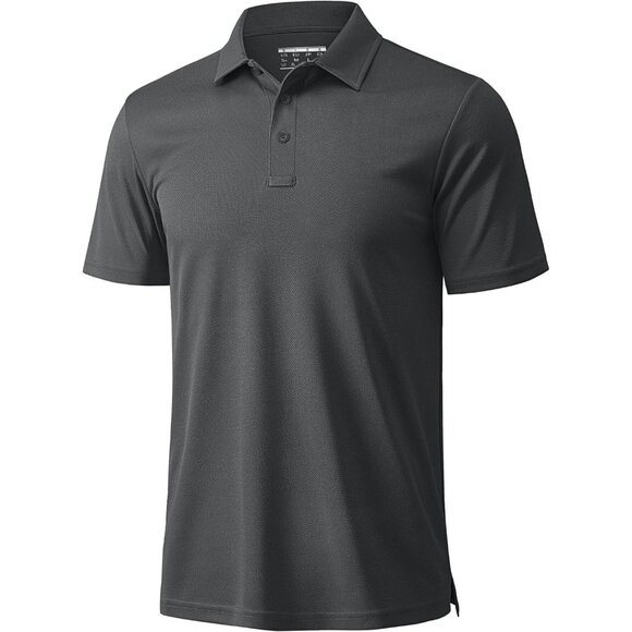 Men's Dark Grey Short Sleeve Quick Dry Collared Moisture Wicking Polo Shirts